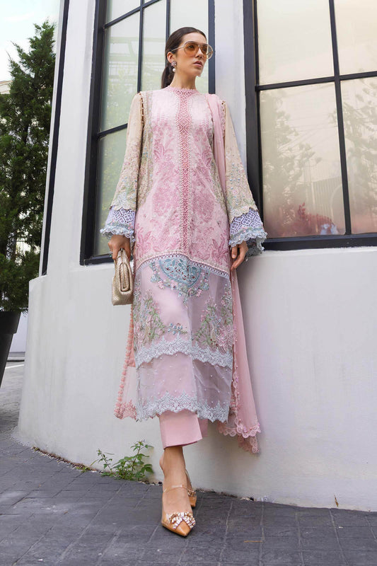 Maria B Luxury Embroidered Lawn 3Pc Unstitched Suit EL-26-09-Pink