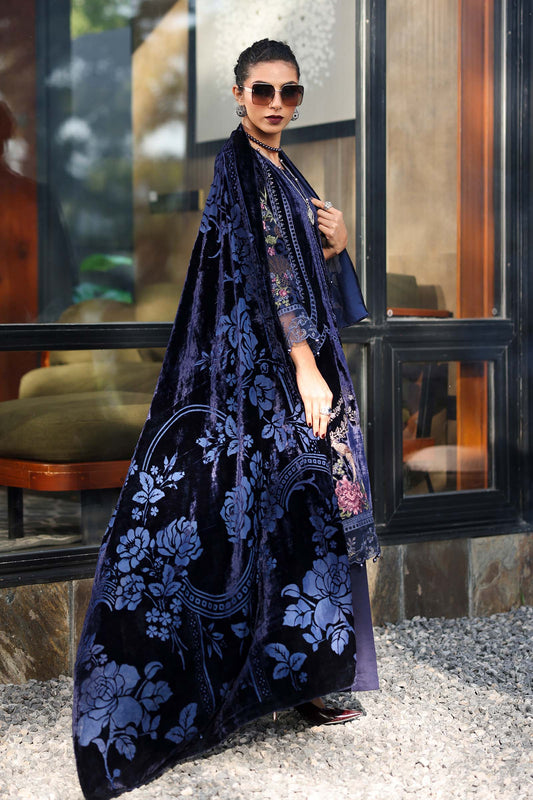 Maria.B Luxury Velvet Embroidered Unstitched Suit With Velvet Palaichi Shawl