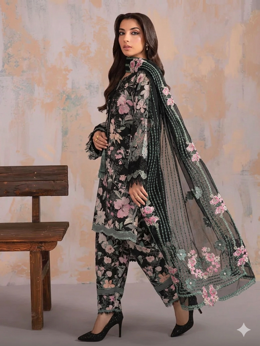 Poshkari Luxury Lawn Embroidered Unstitched 3PC Suit
