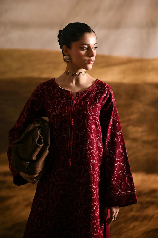 Zaib - Luxury Lawn Embroidered Unstitched 3 Piece - Maroon