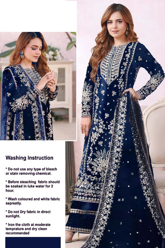 Aneelas Luxury Velvet Embroidered 3 Piece Unstitched - Zinc