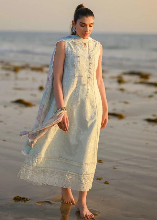 Zaib By Nimsay Luxury Embroidered Chiken Kari Lawn Unstitch Sky Blue