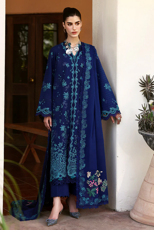 Republic Womenswear Luxury Lawn Embroidered 3 Pc Unstitched Suit NAVY BLUE