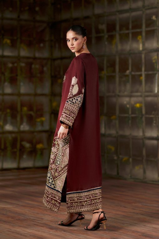 Ethnc E1141/104/414 Luxury Silk Embroidered 3 Pc Unstitched Kaftan Suit PA-204