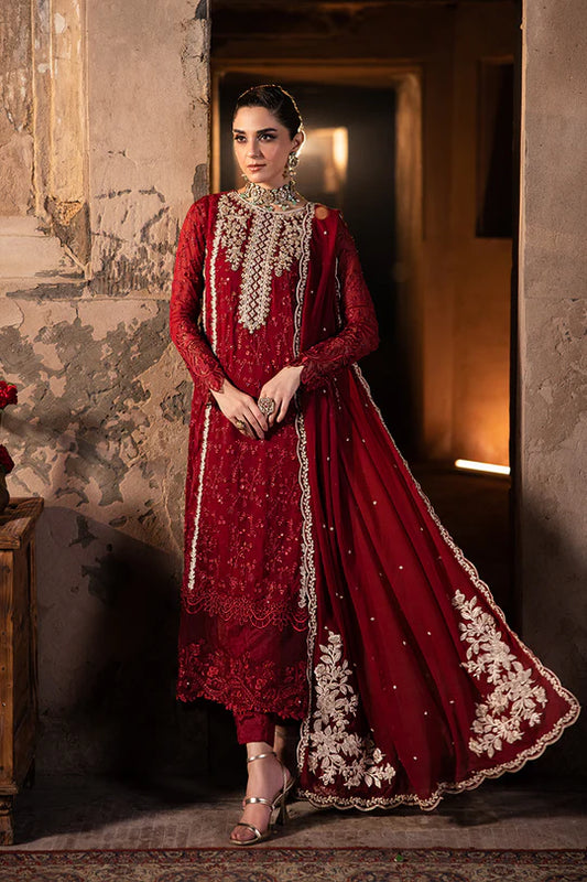 Azure Luxury Chiffon Embroidered Unstitched Collecton Royal Crimson