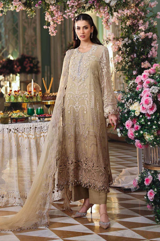 Maria B Luxury Embroidered Chiffon 3Pc Unstitched Suit MPC-26-103-OLIVE GOLD