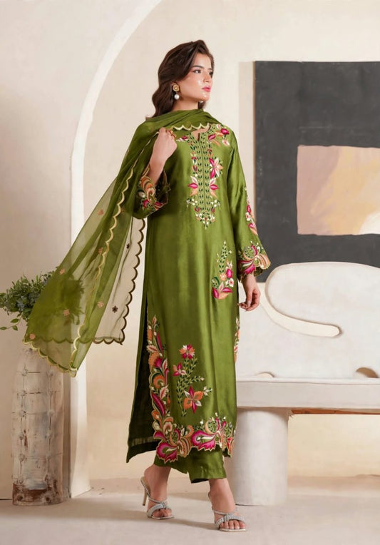 Poshkari Luxury Silk Embroidered 3Pc Unstitched Suit PA-255