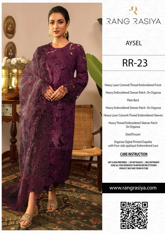 Rang Rasiya Rehmat Luxury Lawn Lazer Cut Style Aysel 08 Purple