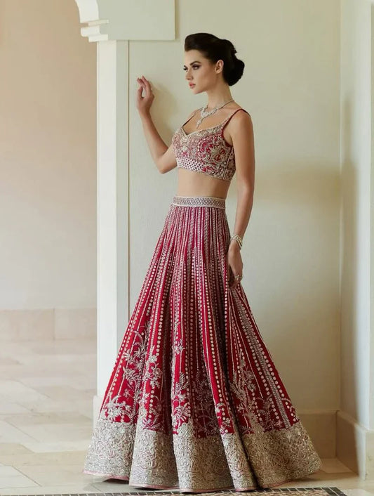 Faraz Manan Wedding Festive Luxury Organza Hand Emblishment Collection Ultimate Red