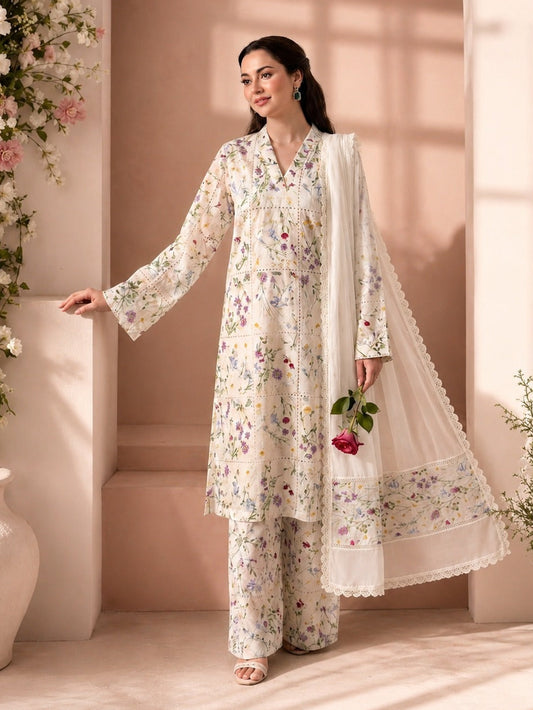 Pehnawa Luxury Lawn Embroidered Unstitched 3PC Suit-PA0015