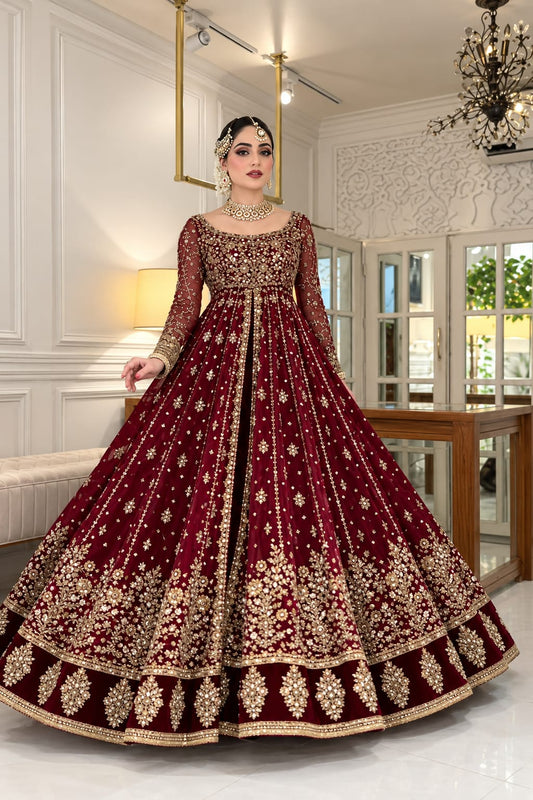 Haris Shakeel Shifa Luxury Net Embroidered 3 Piece Unstitched Suit PA-189