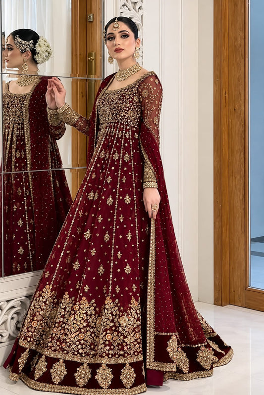 Haris Shakeel Shifa Luxury Net Embroidered 3 Piece Unstitched Suit PA-189