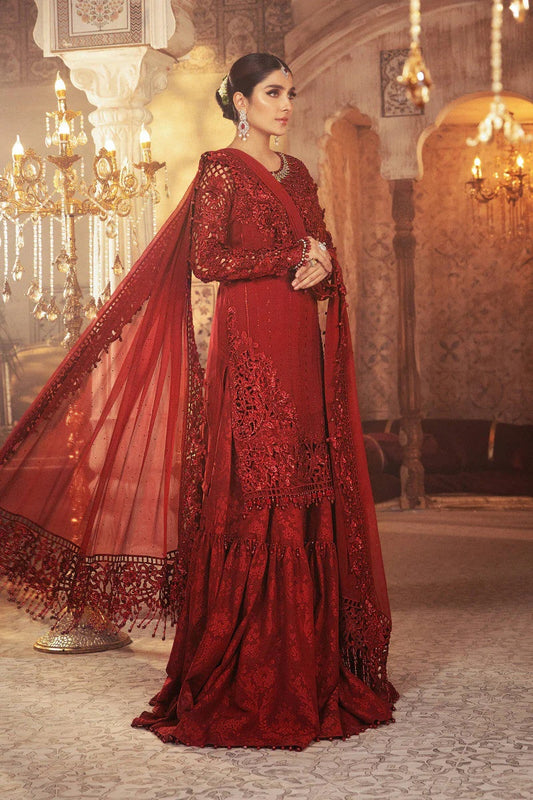Maria.B - Ruby Red - Luxury Chiffon Embroidered 3 Piece Unstitched