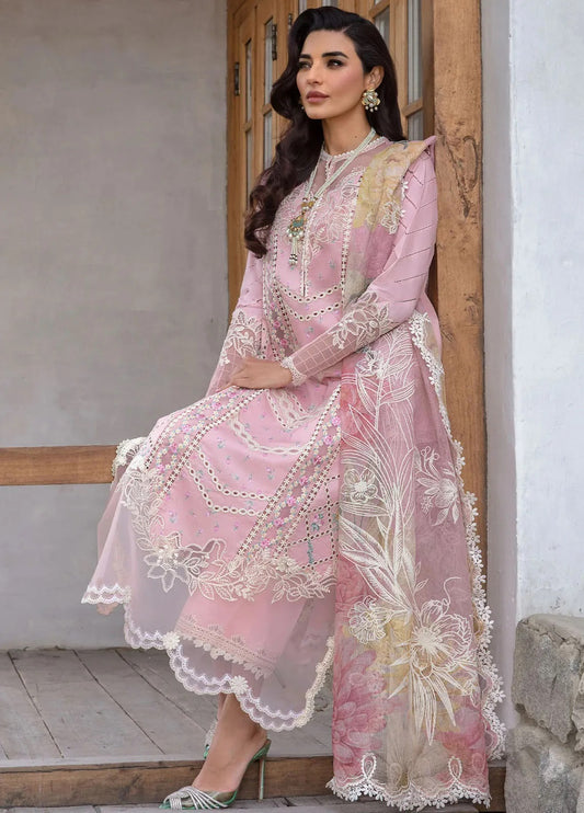 Crimson Luxury Lawn Embroidered 3 Piece Unstitched A Floral Mesh - Rose Pink