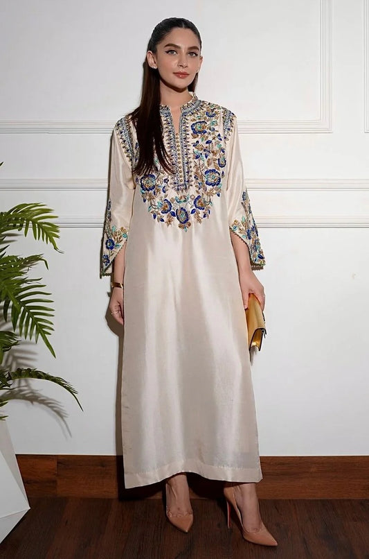 Alizay Saad Luxury Raw Silk Embroidered 3 Piece Unstitched - Ivories Festive