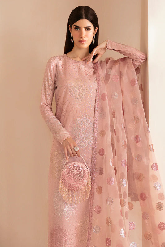 Jazmin Premium Embroidered Raw Silk UR-7032 Cavern Pink With Culutch