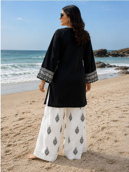 Poshkari Luxury Embroidered Lawn 3Pc Unstitched Suit Aizal Black
