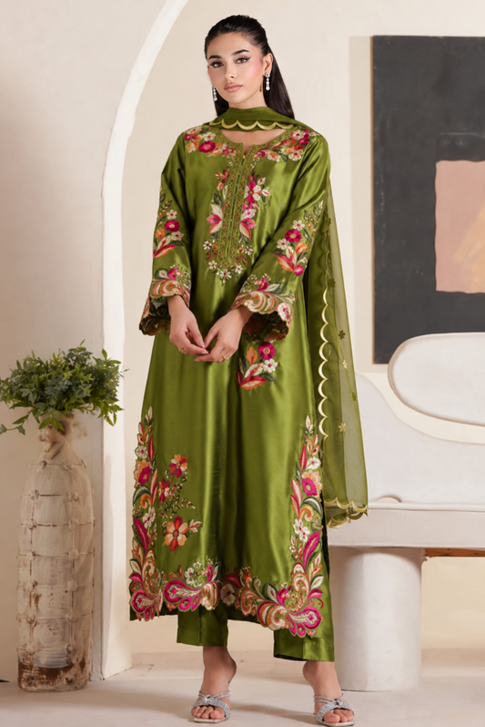 Poshkari Luxury Silk Embroidered 3Pc Unstitched Suit PA-255