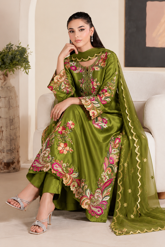 Poshkari Luxury Silk Embroidered 3Pc Unstitched Suit PA-255