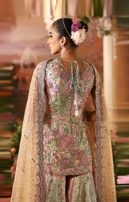 Nomi Ansari Luxury Raw Silk Embroidered Unstitched 3PC Suit- Rosebud