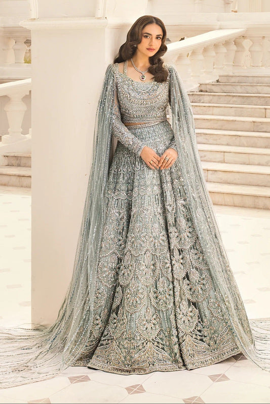 Erum Khan Luxury Net Embroidered 3Pc Unstitched Suit-Minty Breeze