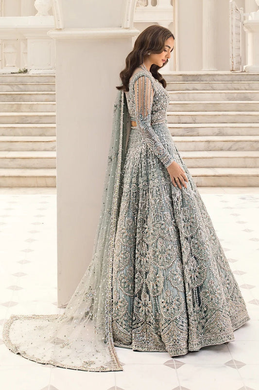 Erum Khan Luxury Net Embroidered 3Pc Unstitched Suit-Minty Breeze