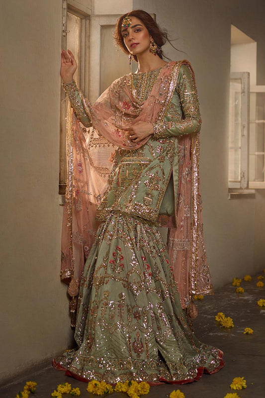 Mohsin Naveed Ranjha Luxury Net Embroidered Unstitched 3Pc Suit - Zamrud - PA - 0096