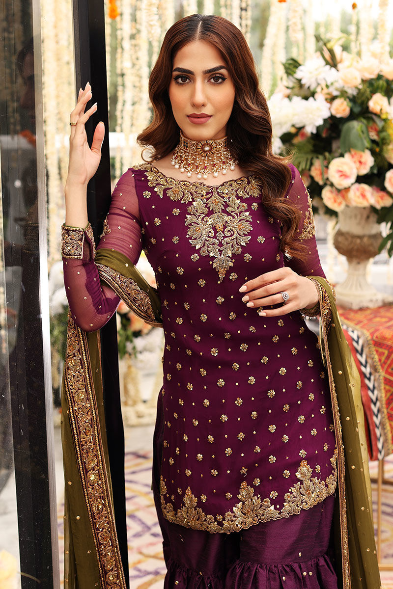 Aisha Imran Chiffon Embroidered Unstitched MAALIKA Purple Desire