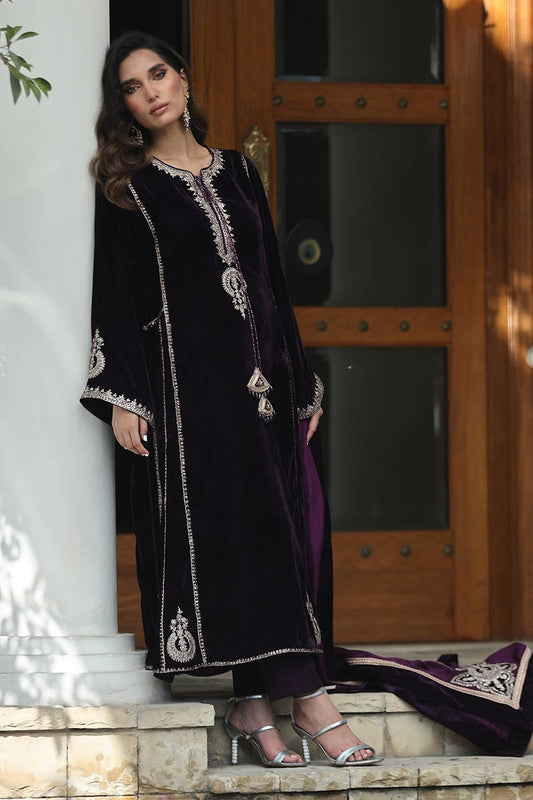 Farida Hassan - Plum Tribal - Luxury Velvet Embroidered 3 Piece Unstitched