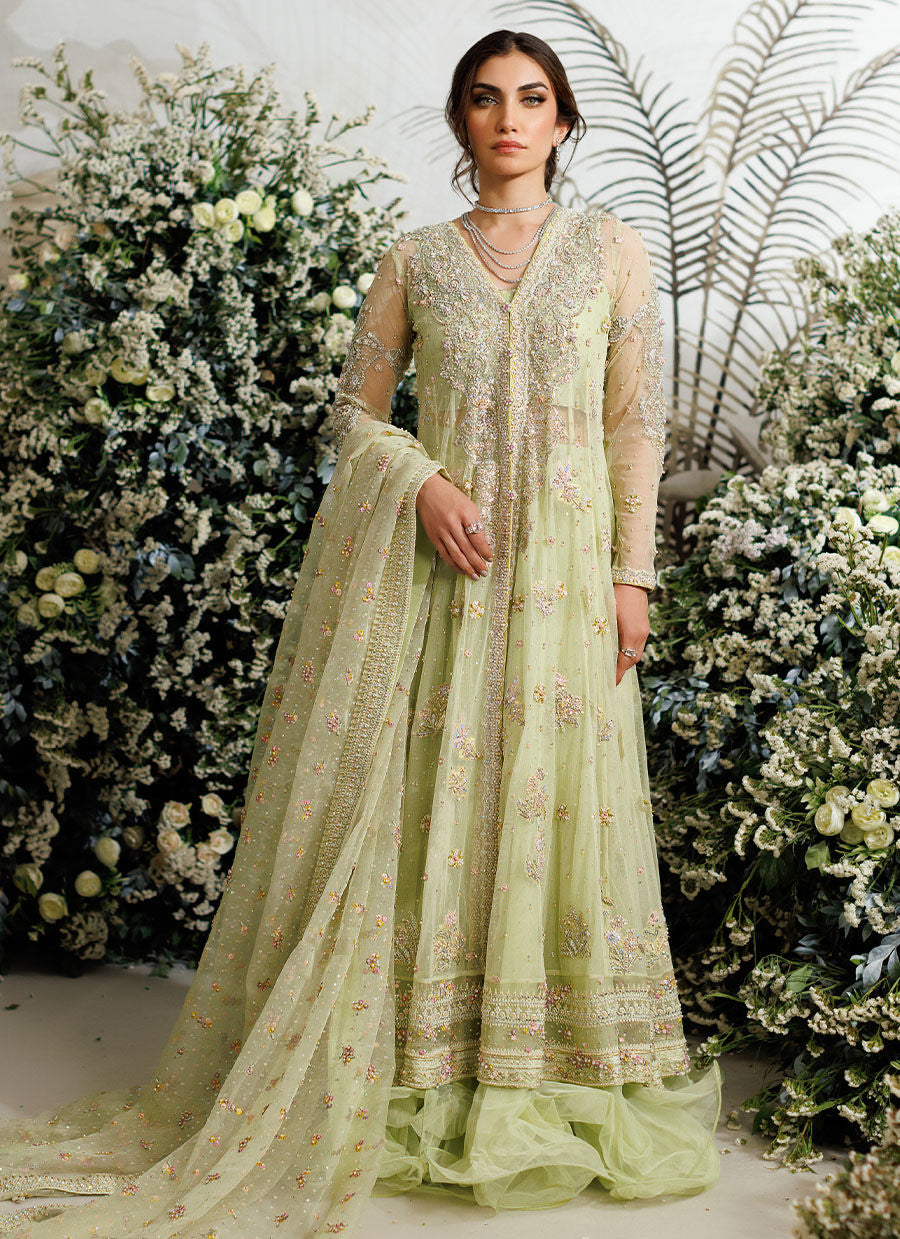 Farah Talib Aziz FTA Wedding Festive Unstitched Net Collection  Eliza Kiwi Tulle Kalidaar