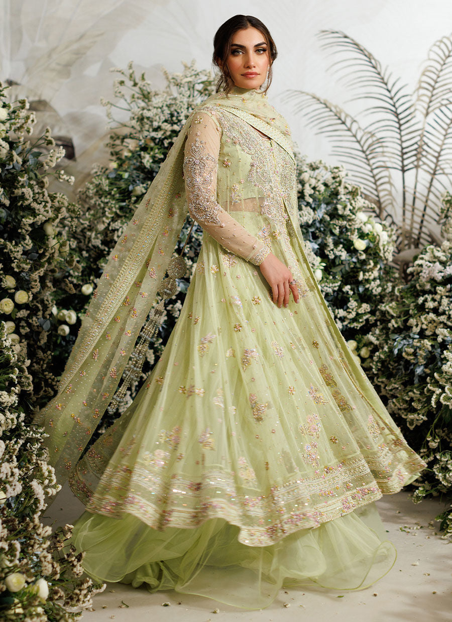 Farah Talib Aziz FTA Wedding Festive Unstitched Net Collection  Eliza Kiwi Tulle Kalidaar