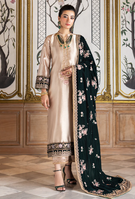 Zainab Chottani Embroidered Unstitched D-03 SARWANA mysori tissue  With Velvet Embroidered Shawl