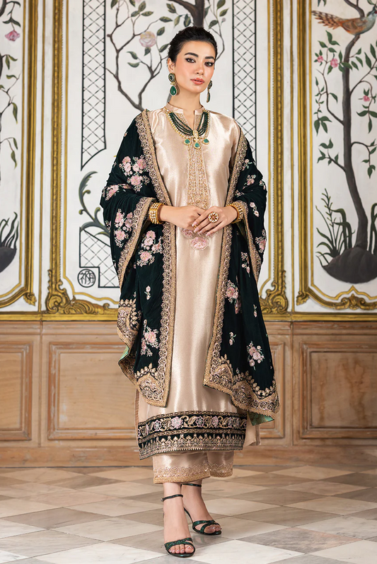 Zainab Chottani Embroidered Unstitched D-03 SARWANA mysori tissue  With Velvet Embroidered Shawl