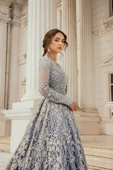 Erum Khan Wedding Festive Net Embroidered Ice Blue Bridal Maxi Unstitche EK-1357