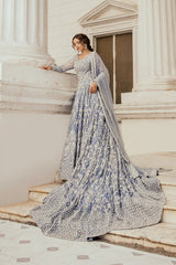 Erum Khan Wedding Festive Net Embroidered Ice Blue Bridal Maxi Unstitche EK-1357