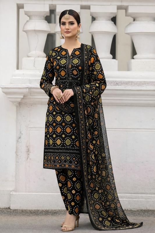 Poshkari Luxury Lawn Embroidered Suit With Chunri Duppatta D-68