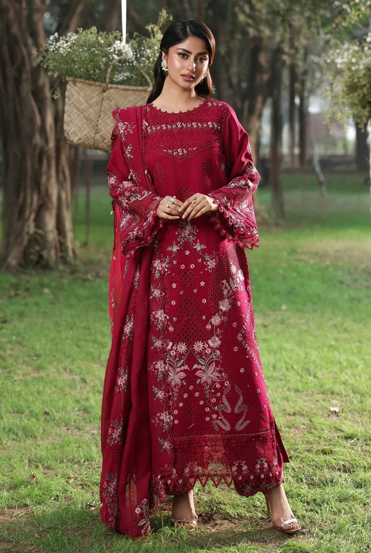 Sardinia - Luxury Lawn Embroidered Unstitched 3 Piece - FLORAL FUCHSIA