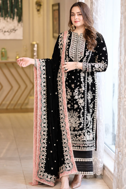 Aneelas SM-01 Luxury Velvet Embroidered Unstitched / Stitched Suit PA-144