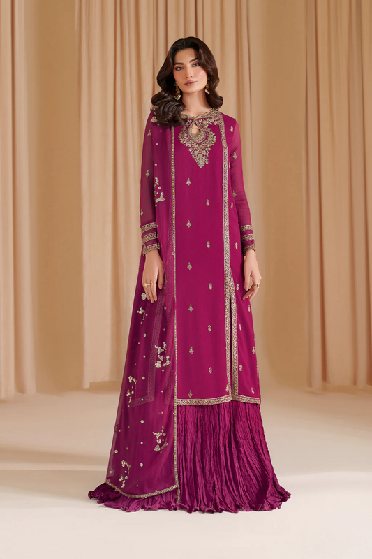 Iznik Luxury Chiffon Embroidered Collection Fuchsia Pink CC 81