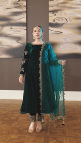 Zafira - Green Velvet Anarkali Suit Unstitched Winter Collection