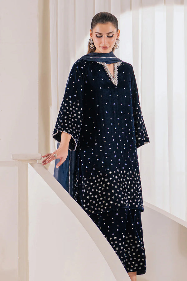 Baroque Luxury Velvet Embroidered Collection PR-1021-01 Navy Blue