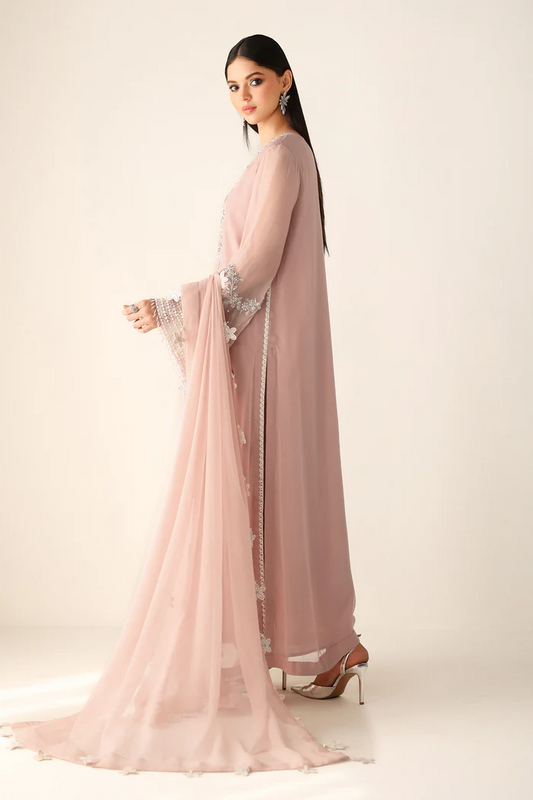Baroque Luxury Chiffon Embroidered Unstitched Suit PR-1154 Powder Pink