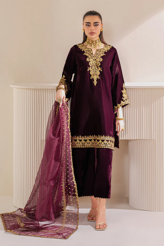 Baroque Formals Luxury Velvet Embroidered Unstitched Collection PR-1023 Maroon