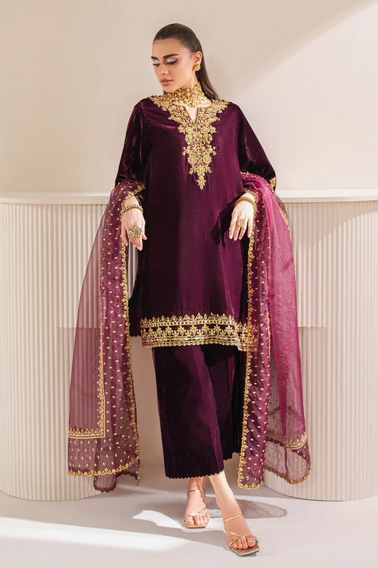 Baroque Formals Luxury Velvet Embroidered Unstitched Collection PR-1023 Maroon