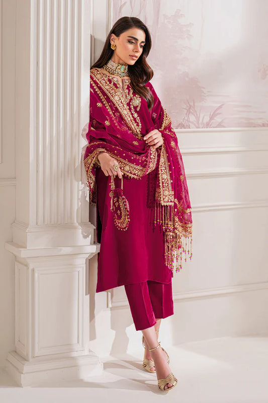 Baroque Luxury Embroidered Velvet Unstitched 3 Pcs With POTLI PR-1020