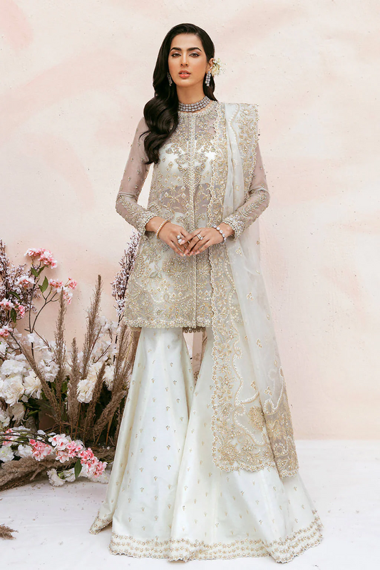 Soraya Luxury Organza Embroidered Hand Emblishment Unstitched OPALINE