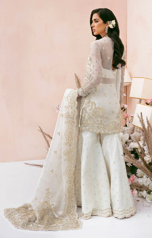 Soraya Luxury Organza Embroidered Hand Emblishment Unstitched OPALINE