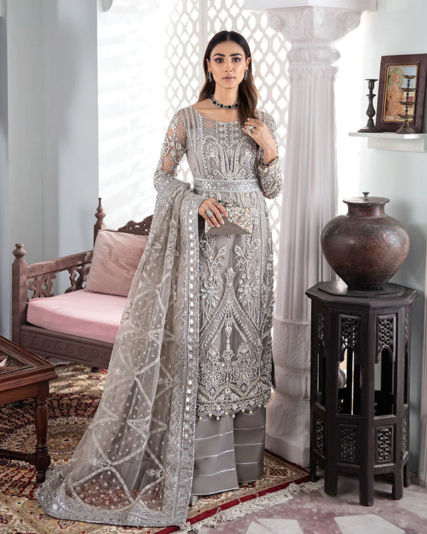 Embroidered net dresses on sale pakistani