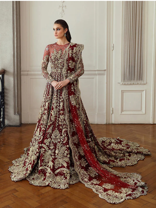 Republic Womenswear Luxury Net Embroidered 3Pc Unstitched Suit-Amarilla (E-59)