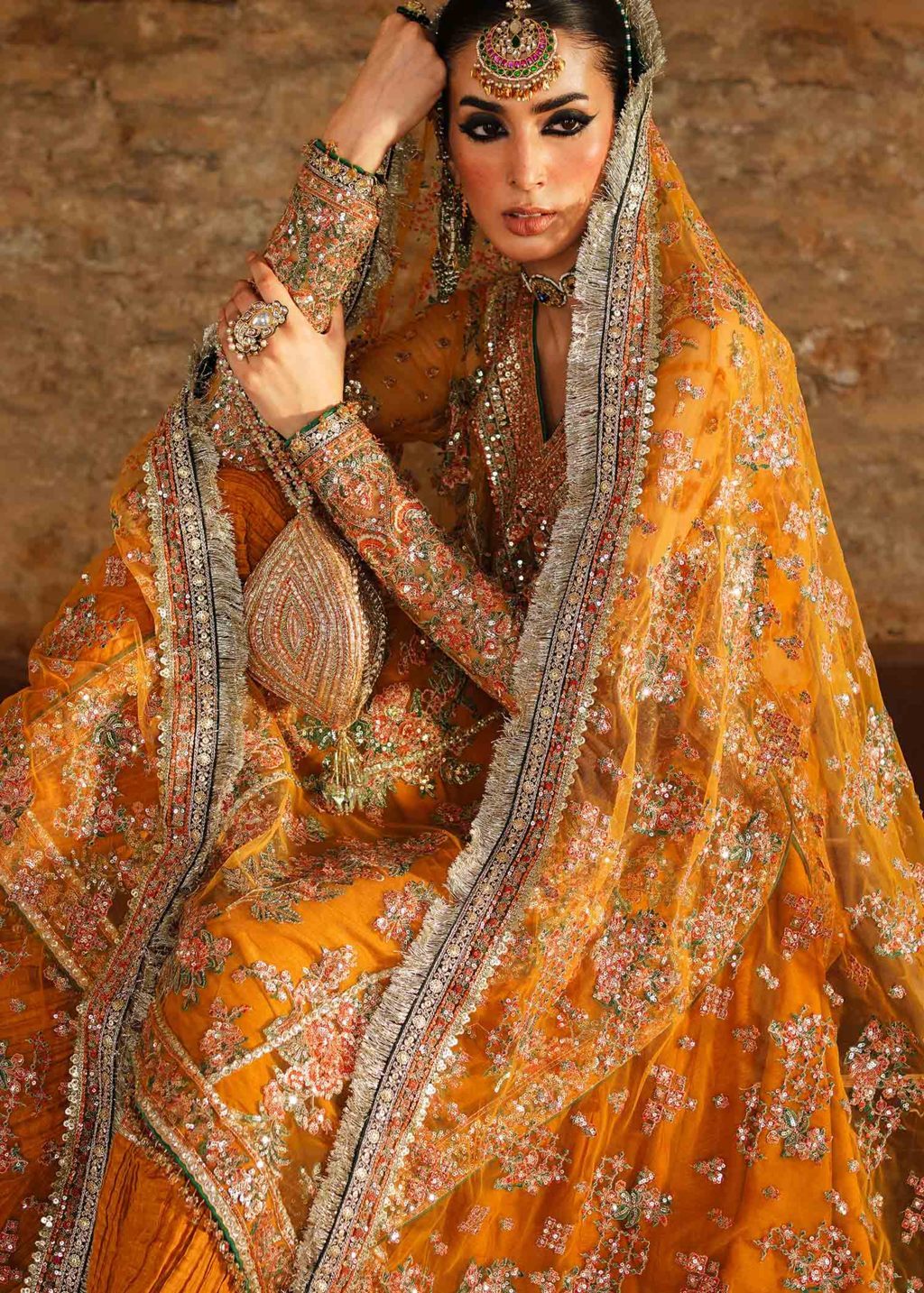 Zaib-un-Nisa by Hussain Rehar Embroidered Net Suits Unstitched 4 Piece HRR23ZN Saffron - Festive Collection